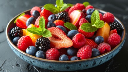 Close-up of a fresh fruit salad bowl