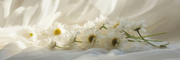 White Daisies Bouquet with Sunlight and Curtain Shadows Generative AI
