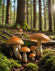 Culinary Elegance: Sunlit Forest Mushrooms