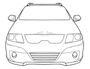 Car with line art and outline model front view