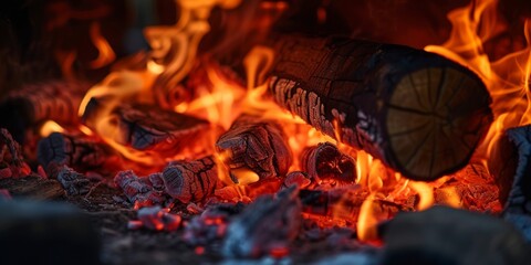 Burning Wood on Fire in Stove Generative AI