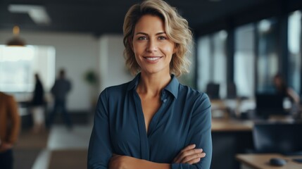 Confident businesswoman in corporate office Generative AI
