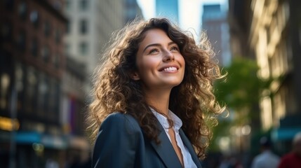 Fototapeta premium Confident businesswoman in urban setting Generative AI