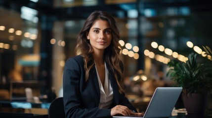 Fototapeta premium Businesswoman on a phone call in an office Generative AI