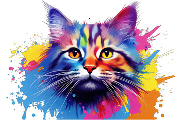 Colorful vector splash illustration of a cute cat design color panting png