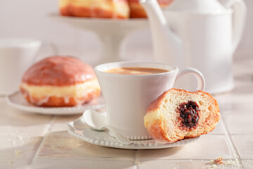Traditionally and homemade doughnuts made of marmalade and flour.