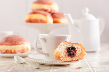 Delicious and fresh doughnuts as a popular dessert in Poland.