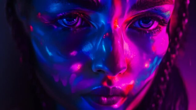 Vibrant Neon Portrait: Tribal Inspired Facepaint.  Generative ai