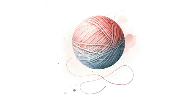 Ball of thread, sewing elements watercolor painting on white background