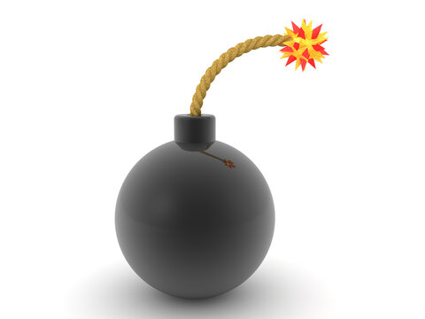 3D Rendering of cartoon bomb with lit fuse