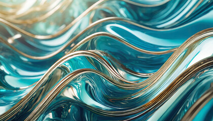 Vibrant abstract 3D waves on glossy surface, symbolizing fluidity and movement