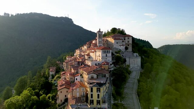 Aerial footage of Sacro Monte in Varese , Lombardy, Italy.