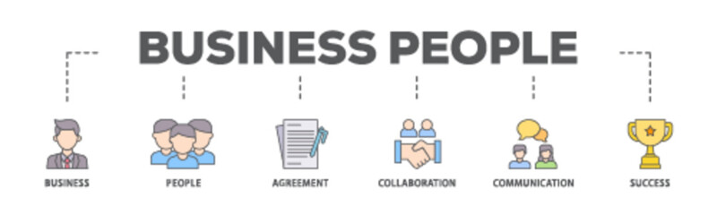 Business people banner web icon illustration concept with icon of business, people, agreement, collaboration, communication and success icon live stroke and easy to edit 
