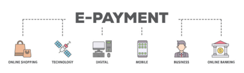 E Payment banner web icon illustration concept with icon of online shopping, technology, digital, mobile, business and online banking icon live stroke and easy to edit 