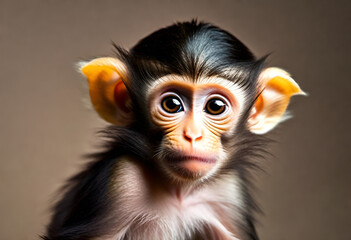 Fototapeta premium baby monkey with funny face expiration on minimal background