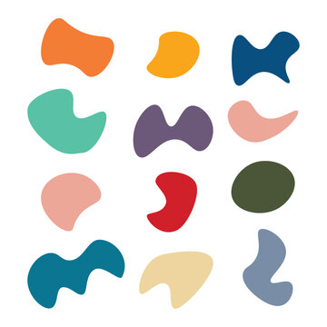 Organic colorful blob shapes. Round abstract organic shape collection. Pebble, drops and stone silhouettes. Random abstract liquid organic irregular blotch shapes. Collection of modern forms