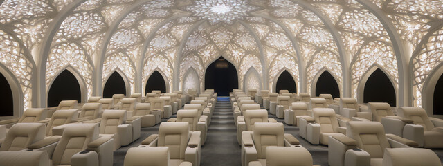 White chairs in a modern, futuristic, and luxurious space with a white and black color scheme, perfect for a spa or relaxation concept. 
