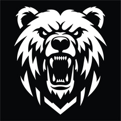 bear head , A black and white angry bear head illustration