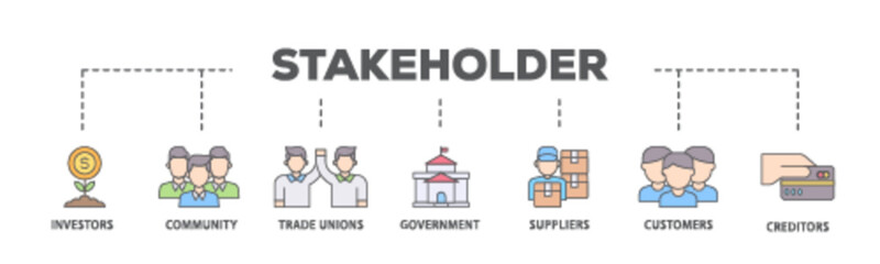 Stakeholder banner web icon illustration concept with icon of community, trade unions, suppliers, and customers icon live stroke and easy to edit 