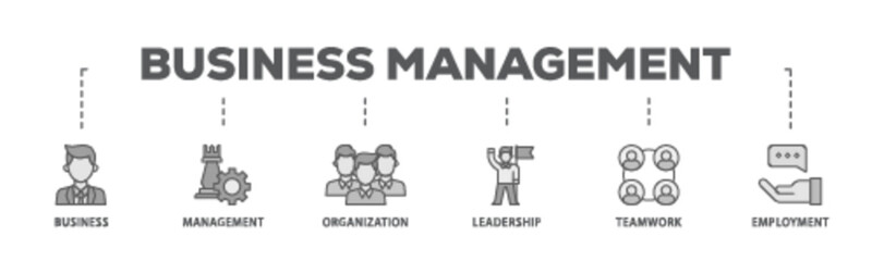 Business management banner web icon illustration concept with icon of business, management, organization, leadership, teamwork and employment icon live stroke and easy to edit 
