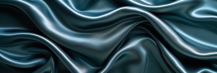 Obraz premium dark blue silk satin Flat shiny fabric. Soft folds. Elegant background with space for design. Web banner. Flat lay on table, top view. Birthday, Christmas, Valentine's Day, New Year.