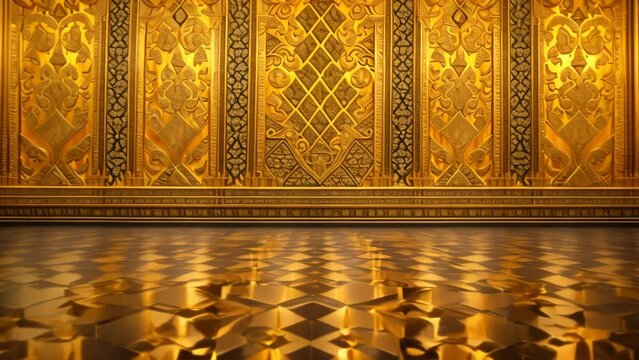 Opulent Thai Palace Interior: Golden Elegance. Generative ai