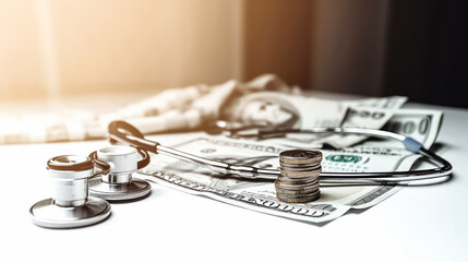 Close up selective focus on cash, symbolizing the concept of expensive medicine.