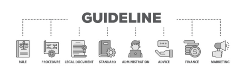 Guideline banner web icon illustration concept with icon of rule, procedure, legal document, standard, administration, advice, finance, marketing icon live stroke and easy to edit 