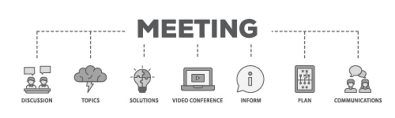 Meeting banner web icon illustration concept with icon of communications, topics, solutions, plan, inform and video conference  icon live stroke and easy to edit  - obrazy, fototapety, plakaty