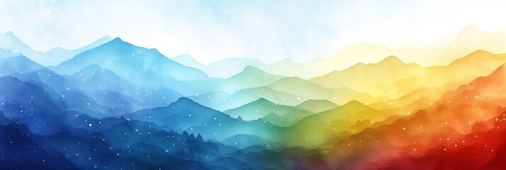 A stylized watercolor mountain landscape with a gradient of sunset colors, suitable for calm and picturesque background images