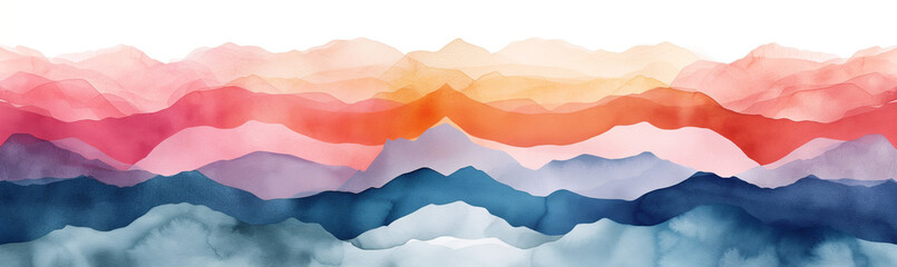 Fototapeta na wymiar A stylized watercolor mountain landscape with a gradient of sunset colors, suitable for calm and picturesque background images