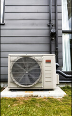 Air heat pump near modern house .Generative Ai