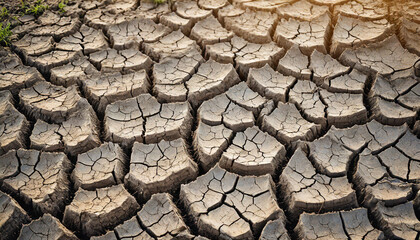 Dry cracked ground texture symbolizing global warming's impact. Barren, parched earth reflects environmental crisis. Conceptual image for climate change