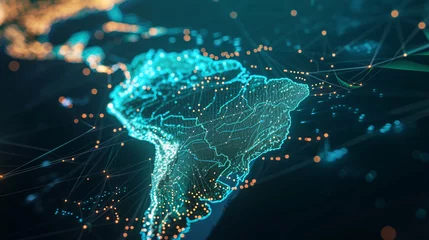 Foto op Aluminium South American Digital Network Map - Data Transfer and Connectivity © Wassim