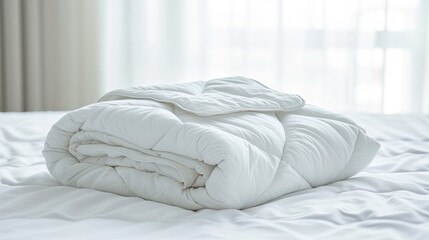 Neatly Rolled White Duvet on a Clean Bed in a Bright, Contemporary Bedroom During the Daytime