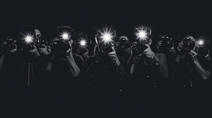 Paparazzi Catching The Moment On Camera In A Black Background