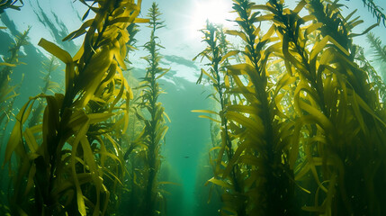 Exploring The Majestic Beauty Of A Kelp Forest With Its Tall Stalks Reaching The Water Surface Primarily Comprised Of Ecklonia Maxima