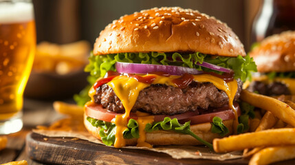 Scrumptious Double Smash Burger Feast - obrazy, fototapety, plakaty