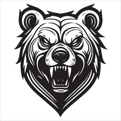 bear head , black and white bear head roaring silhouette
