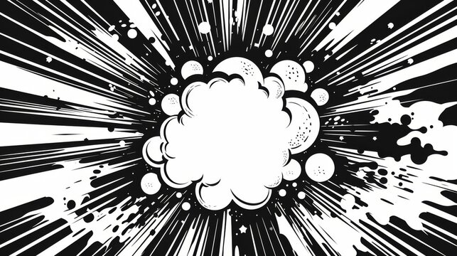 Black and white comic boom explosion artwork in pop art style. Visual dynamism of modern comic book icon for punch word. Comic cloud