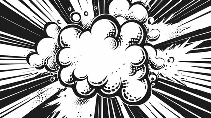 Black and white comic boom explosion artwork in pop art style. Visual dynamism of modern comic book icon for punch word. Comic cloud - obrazy, fototapety, plakaty