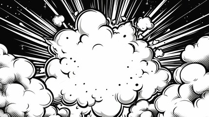 Black and white comic boom explosion artwork in pop art style. Visual dynamism of modern comic book icon for punch word. Comic cloud - obrazy, fototapety, plakaty