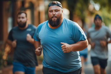 Naklejka premium Overweight man jogging in the park.