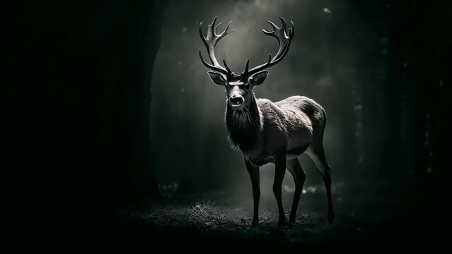 graceful deer on a black background. black and white shooting wild animals. Generative AI