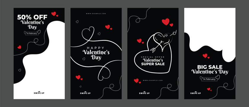 valentine day big sale discount social media post instagram stories template. editable instagram story collection 