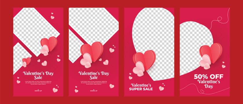 valentine day big sale discount social media post instagram stories template. editable instagram story collection 