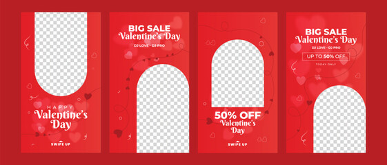 valentine day big sale discount social media post instagram stories template. editable instagram story collection 