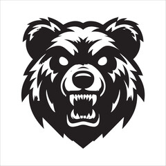 bear head , Roaring angry bear head black and white mascot illustration