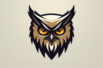 A wise and observant owl face logo illustration, meticulously crafted with realism and precision, standing out against a minimalistic solid background