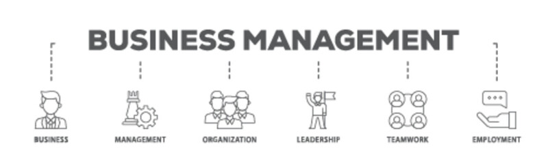 Business management banner web icon illustration concept with icon of business, management, organization, leadership, teamwork and employment icon live stroke and easy to edit 